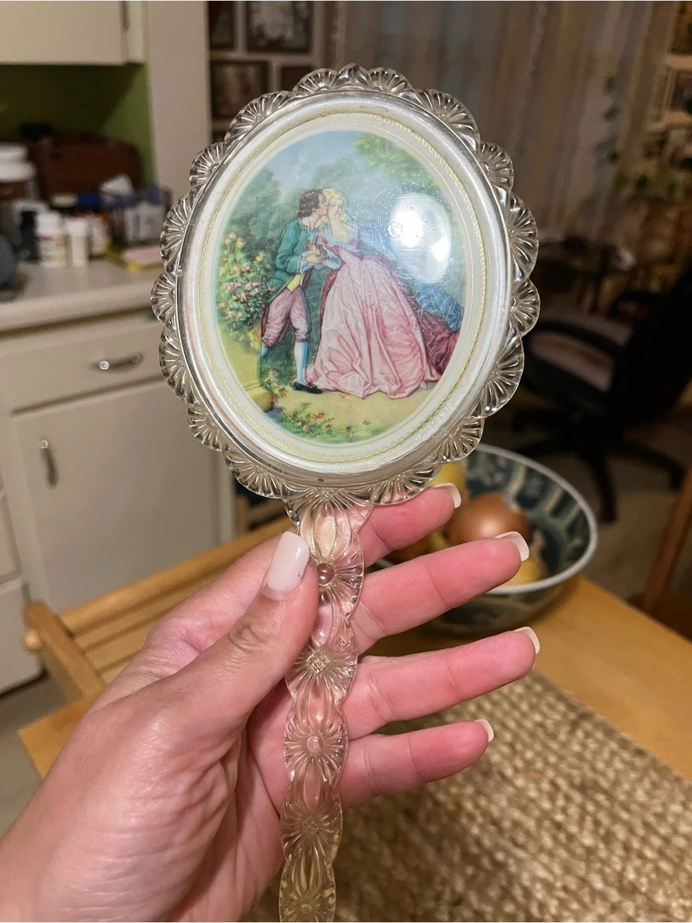 Vintage-Style Pink and Blue Porcelain Scenic Wall Plaque